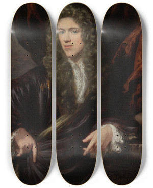 Triptych art skateboard deck of Nicolaes Maes Portrait Of A Gentleman_2 by Nicolaes Maes (1634-1693)