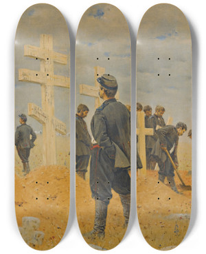 Triptych art skateboard deck of Vasily Vereshchagin The Fallen Heroes by Vasily Vereshchagin (1842-1904)