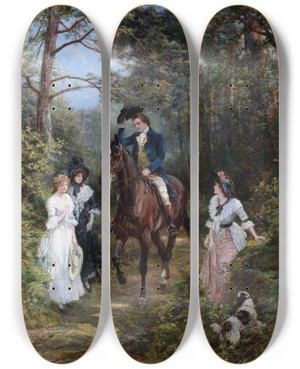 Triptych art skateboard deck of Heywood Hardy The Meeting In The Forest_2 by Heywood Hardy (1842-1933)