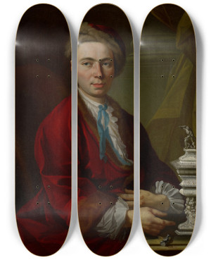 Triptych art skateboard deck of Johann Daniel Heimlich Portrait Of The Silversmith Johann Friedrich Baer by Johann Daniel Heimlich (1740-1796)