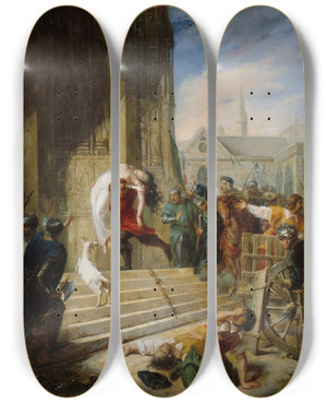 Triptych art skateboard deck of Eugnie Henry Quasimodo Sauvant La Esmeralda Des Mains De Ses Bourreaux by Eugenie Henry (1808-1879)