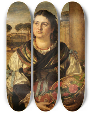 Triptych art skateboard deck of Hans Thoma La Giardiniera by Hans Thoma (1839-1924)