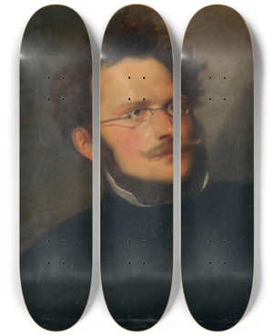 Triptych art skateboard deck of Joseph Hasslwander Der Maler Heinrich Schwemminger by Joseph Hasslwander (1812-1878)