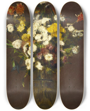 Triptych art skateboard deck of Henri Fantinlatour Reines Marguerites Et Fleurs Diverses Dans Un Vase by Henri Fantin-Latour (1836-1904)