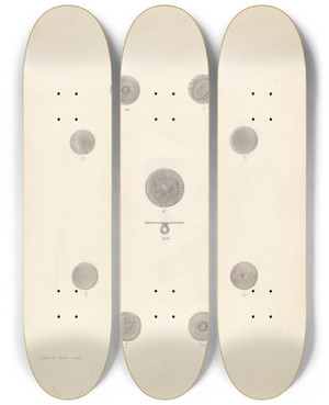 Triptych art skateboard deck of Dorothy Dwin Buttons by Dorothy Dwin