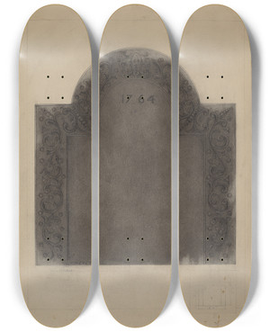 Triptych art skateboard deck of Henry Meyers Iron Fireback_2 by Henry Meyers (20-)
