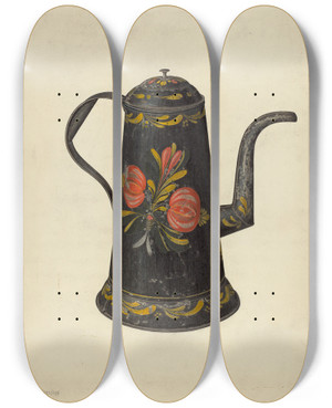 Triptych art skateboard deck of Charles Henning Toleware Coffee Pot_2 by Charles Henning