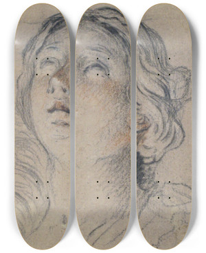 Triptych art skateboard deck of Giovan Gioseffo Dal Sole Female Head Upturned by Giovan Gioseffo dal Sole (1654-1719)