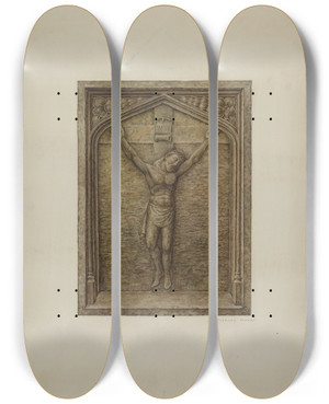 Triptych art skateboard deck of Stanley Mazur Bas Relief Plaque by Stanley Mazur