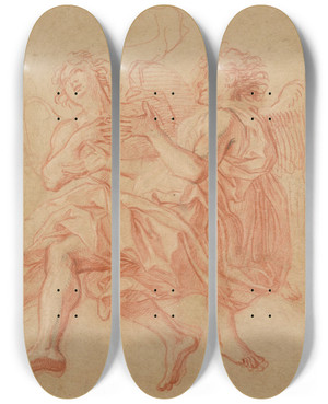 Triptych art skateboard deck of Antoine Coypel Two Angels by Antoine Coypel (1661-1722)