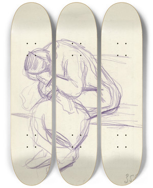 Triptych art skateboard deck of Frans Smissaert Vooroverzittende Vrouw Huilend_1 by Frans Smissaert (1862-1944)