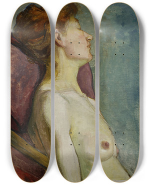 Triptych art skateboard deck of Wadysaw Lewiski Seminude Of A Seated Woman by Wadysaw lewiski (1854-1918)