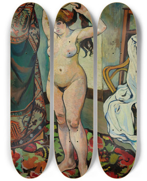 Triptych art skateboard deck of Suzanne Valadon Gilbert Nue Se Coiffant by Suzanne Valadon (1865-1938)