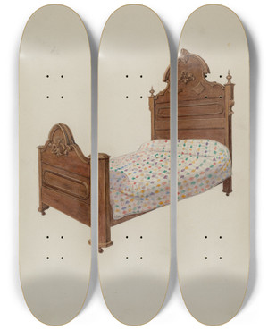 Triptych art skateboard deck of Dana Bartlett Bed by Dana Bartlett