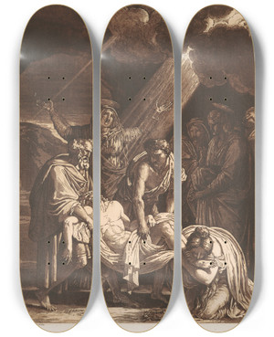Triptych art skateboard deck of Francois Xavier Fabre Christ Carried To The Tomb by Francois Xavier Fabre (1766-1837)