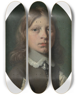 Triptych art skateboard deck of Jan De Bray Head Of A Young Boy by Jan de Bray (1622-1697)