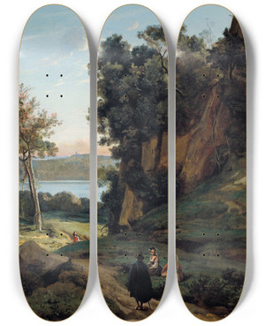 Triptych art skateboard deck of Jeanbaptistecamille Corot Italiens Dalbano by Jean-Baptiste-Camille Corot (1796-1875)