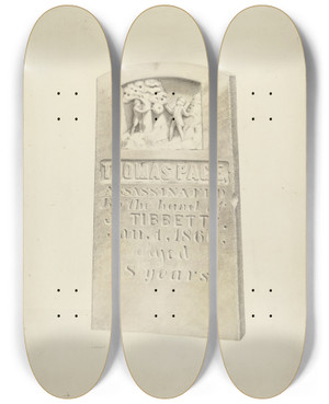 Triptych art skateboard deck of Robert Clark Tombstone by Robert Clark