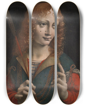 Triptych art skateboard deck of Marco D Oggiono Portrait Of A Youth As Saint Sebastian by Marco d' Oggiono (1460-1524)