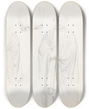 Triptych art skateboard deck of Adolph Tidemand Draperistudier by Adolph Tidemand (1814-1876)