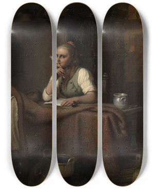 Triptych art skateboard deck of Johann Georg Meyer Von Bremen Der Brief by Johann Georg Meyer Von Bremen (1813-1886)
