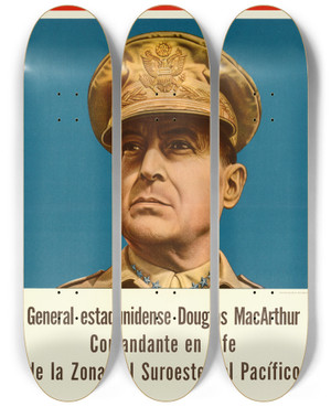 Triptych art skateboard deck of Boris Artzybasheff General Estadunidense Douglas Macarthur by Boris Artzybasheff (1899-1965)