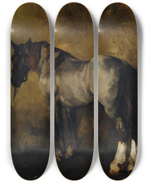 Triptych art skateboard deck of Carl Schuch Pferdestudie by Carl Schuch (1846-1903)