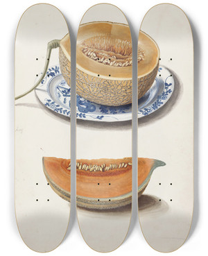 Triptych art skateboard deck of Johanna Fosie Studie Af To Netmeloner Halveret Og Kvadreret_1 by Johanna Fosie (1726-1764)