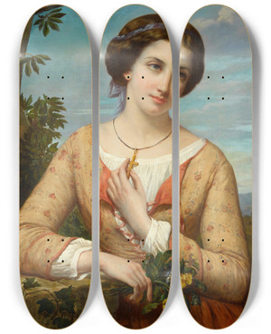Triptych art skateboard deck of Auguste Charpentier Melancholy by Auguste Charpentier (1813-1880)