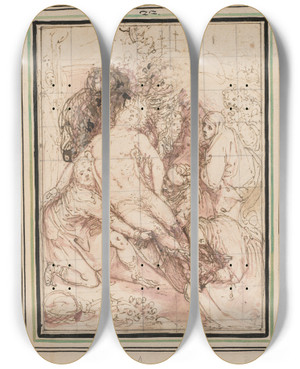 Triptych art skateboard deck of Giovanni De Vecchi The Entombment by Giovanni de' Vecchi (1536-1615)