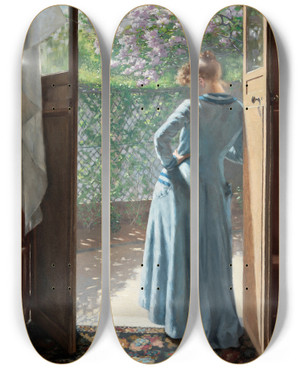 Triptych art skateboard deck of Eva Bonnier Vid Ateljdrren by Eva Bonnier (1857-1909)