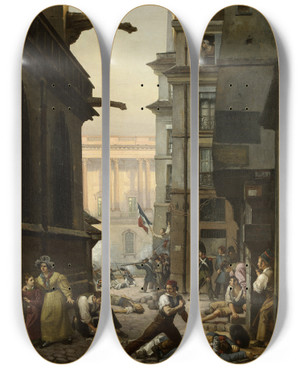 Triptych art skateboard deck of Paul Claudemichel Carpentier Pisode Du 29 Juillet 1830 Au Matin by Paul Claude Michel Carpentier (1787-1877)