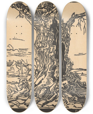 Triptych art skateboard deck of Gretha Pieck Linde In Lage Vuursche by Gretha Pieck (1898-1920)