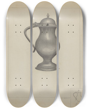 Triptych art skateboard deck of Irving D Genin Pewter Pitcher by Irving D Genin