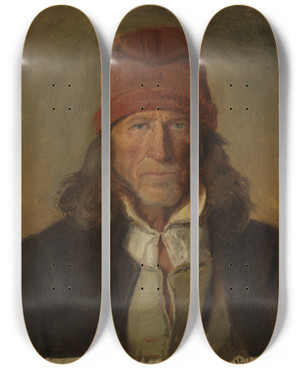 Triptych art skateboard deck of Adolph Tidemand Portrait Of A Farmer From Vossevangen by Adolph Tidemand (1814-1876)