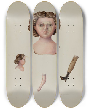 Triptych art skateboard deck of Archie Thompson Doll Composition by Archie Thompson