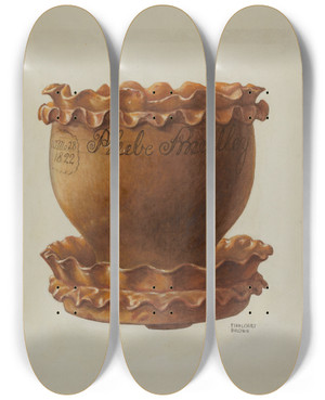 Triptych art skateboard deck of Ethelbert Brown Pa German Flower Pot And Saucer by Ethelbert Brown