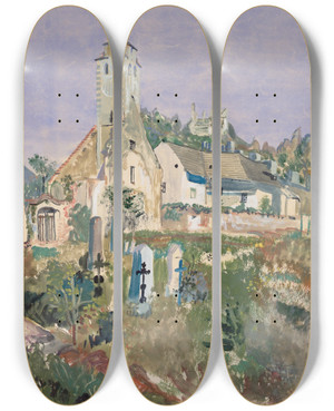 Triptych art skateboard deck of Oskar Laske Friedhof In Drnstein by Oskar Laske (1874-1951)