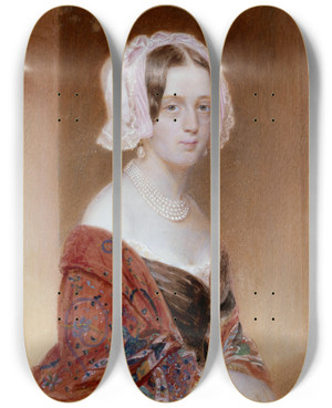 Triptych art skateboard deck of Emanuel Thomas Peter Bildnis Einer Jungen Frau by Emanuel Thomas Peter (1799-1873)