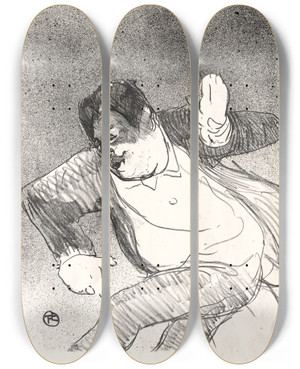 Triptych art skateboard deck of Henri De Toulouselautrec Caudieux by Henri de Toulouse-Lautrec (1864-1901)