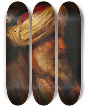 Triptych art skateboard deck of Friedrich Von Amerling Portrait Of An Oriental Man In Profile A Turk by Friedrich Von Amerling (1803-1887)