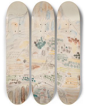 Triptych art skateboard deck of Raoul Dufy Vue De Vence Au Pied De Saintjeannet by Raoul Dufy (1877-1953)