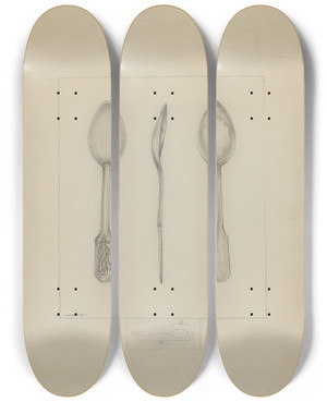 Triptych art skateboard deck of Henry Meyers Small Pewter Spoon by Henry Meyers (20-)
