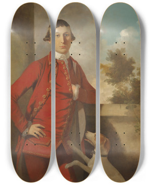 Triptych art skateboard deck of Tilly Kettle Portrait Of A Gentleman A Member Of The Oman Family by Tilly Kettle (1735-1786)