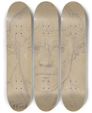 Triptych art skateboard deck of Carl Hoff Politischer Gefangener Aus Hanau Zu Kassel_3 by Carl Hoff (1807-1862)