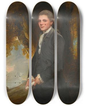 Triptych art skateboard deck of George Romney Portrait Of John Redhead by George Romney (1734-1802)