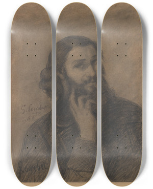 Triptych art skateboard deck of Gustave Courbet Selfportrait_2 by Gustave Courbet (1819-1877)