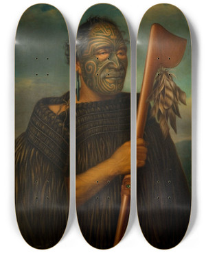 Triptych art skateboard deck of Gottfried Lindauer Tamati Waka Nene by Gottfried Lindauer (1839-1926)