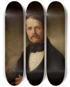 Triptych art skateboard deck of Jzef Simmler Portrait Of Teofil Lenartowicz Poet And Sculptor by Jozef Simmler (1823-1868)