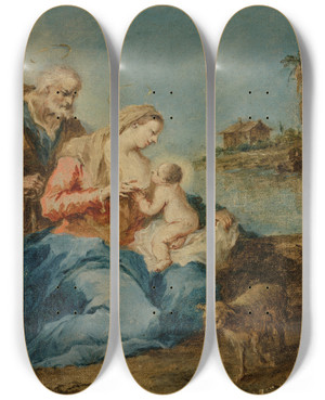 Triptych art skateboard deck of Francesco Guardi The Holy Family by Francesco Guardi (1712-1793)
